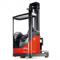 ○ Linde unique twin pedal system | High efficiency, low fatigue<br />
○ Electric power steering | Effort less , high productivity<br />
○ Full wheels brake | Safety<br />
○ Fork carriage tilting | Good reliability, easy for storing and retrieving goods<br />
○ Speed reduction at each end of lifting,   reaching in and out | Safety, goods corruption avoided<br />
